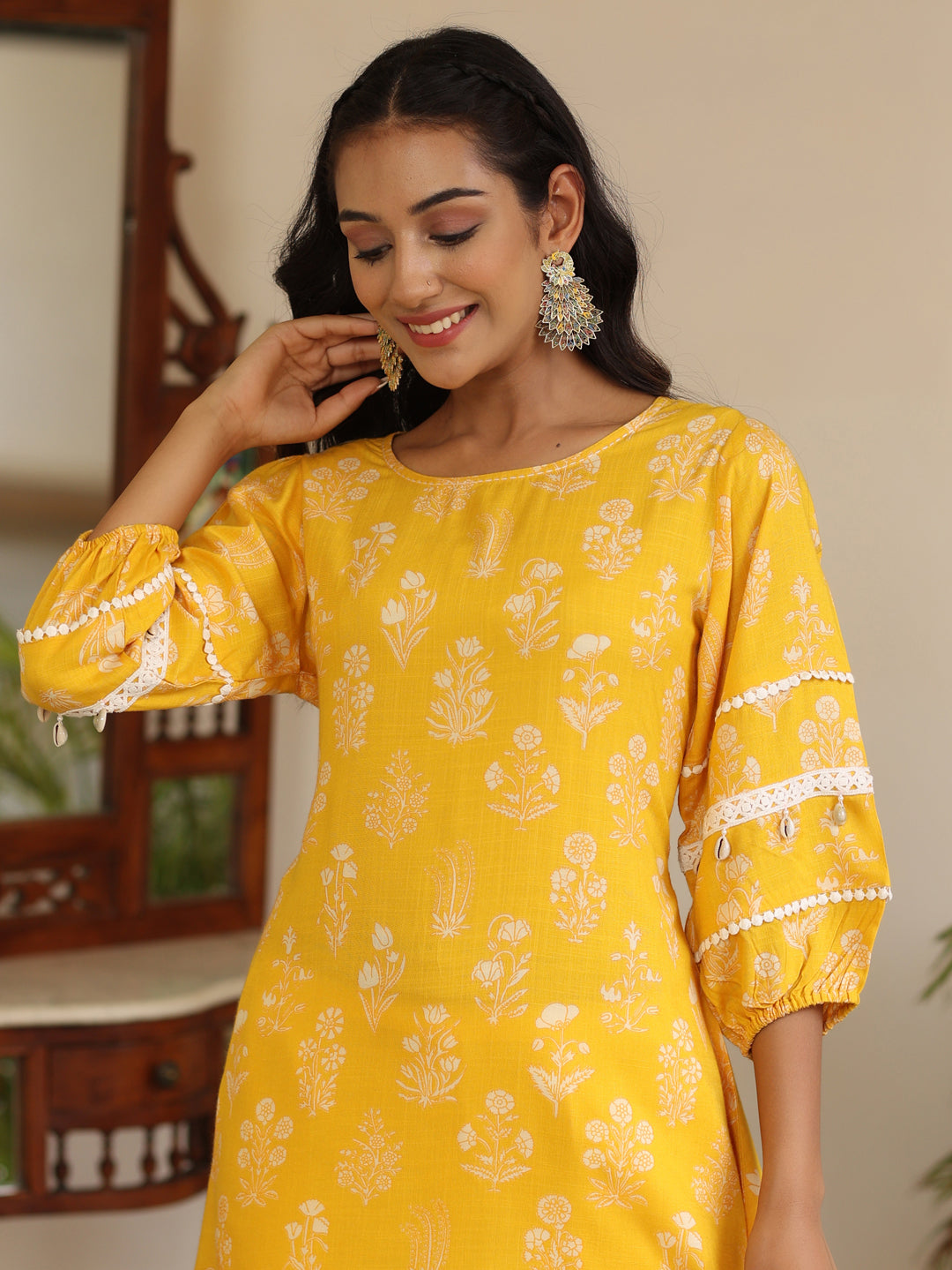 Buy Fabindia Yellow Cotton Printed A Line Short Kurti for Women Online @  Tata CLiQ